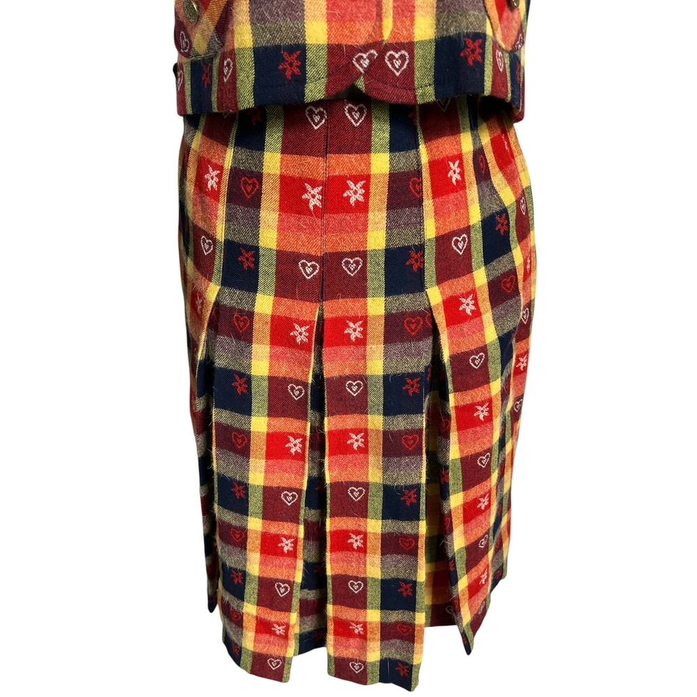 Vintage Handmade Set Size 8-10 Wool Blend Tartan Pleated Skirt‎ & Matching Vest - Picture 5 of 6